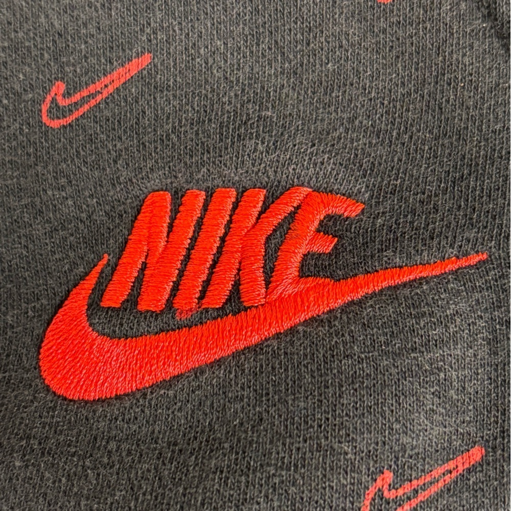 Nike Club Fleece Swoosh All Over Logo Print Men's Hoodie Black Sweatshirt Large